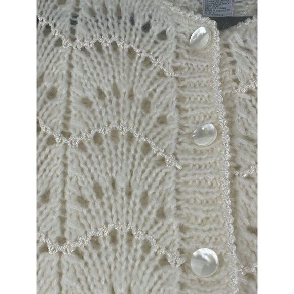 Christine Cardigan Sweater Women's Size M Ivory Acrylic Hand-Knit Long Sleeves - Picture 7 of 11